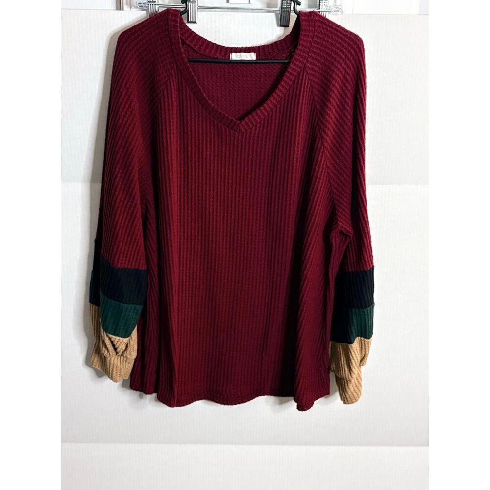 Oddi Women's Burgundy Colorblock Sleeve Sweater